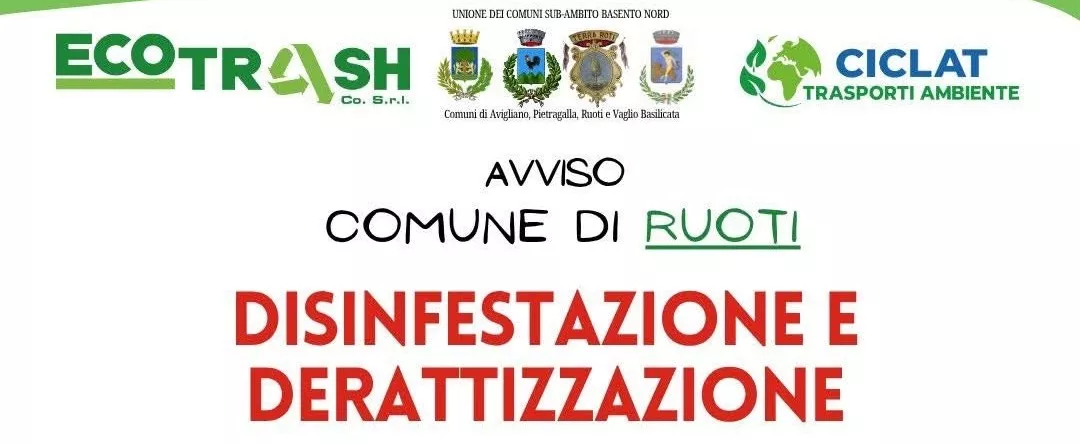 Avviso : Intervento di disinfestazione e derattizzazione